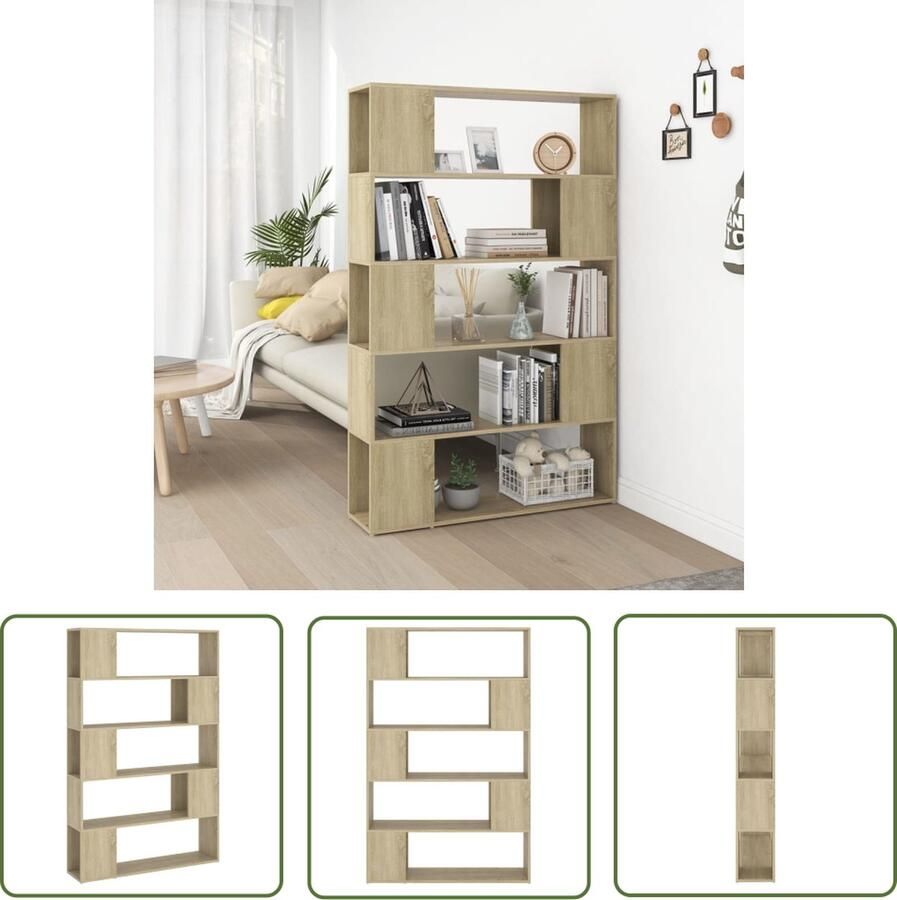 The Living Store Boekenkast kamerscherm 100x24x155 cm bewerkt hout sonoma eiken Boekenkast Kamerverdeler Houten Boekenkast Sonome Eiken Opslagruimte - Foto 2