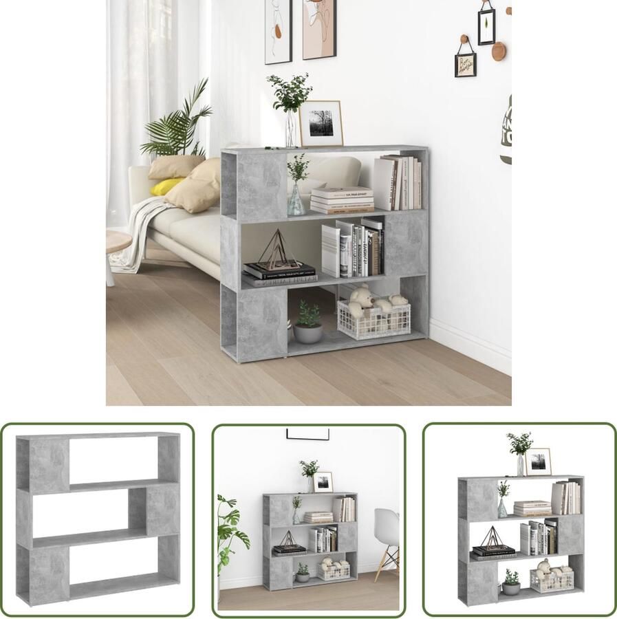The Living Store Boekenkast Kamerverdeler 100 x 24 x 94 cm Betongrijs Boekenkast Kamerverdeler Houten Boekenkast Betonnen Grijze Boekenkast Opslagmeubel - Foto 2