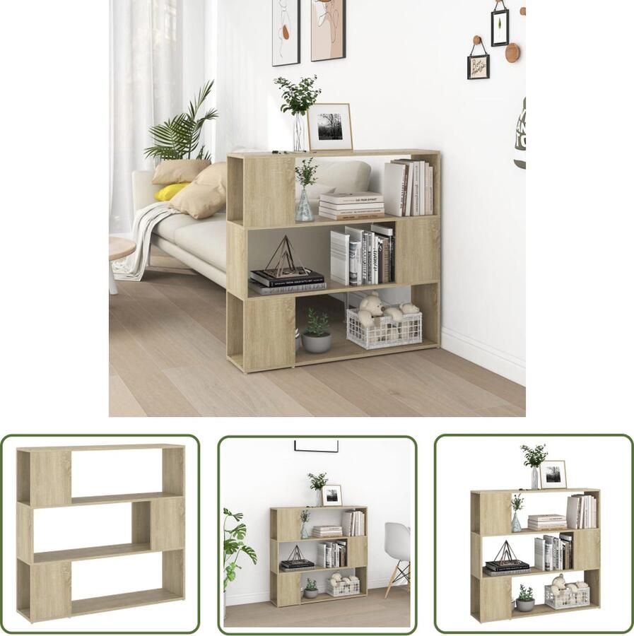 The Living Store Boekenkast kamerscherm 100x24x94 cm sonoma eikenkleurig Boekenkast Kamerverdeler Houten Boekenkast Sonoma Eiken Boekenplank - Foto 2
