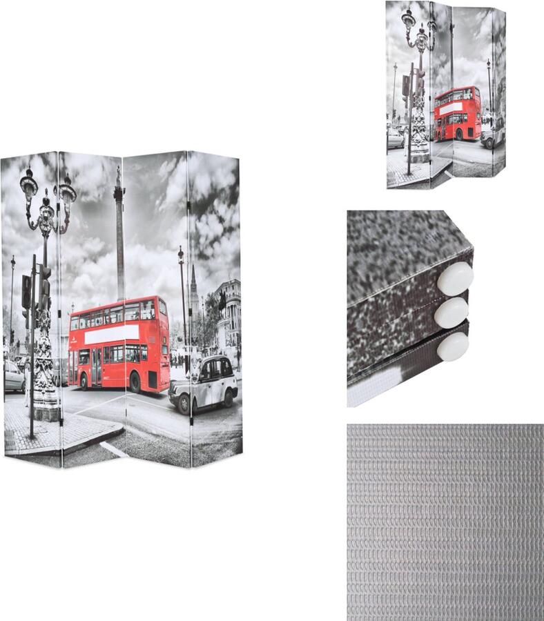 VidaXL Kamerverdeler Kamerverdelers Paravent Paravents Kamerscherm inklapbaar Londen bus 160x170 cm zwart en wit