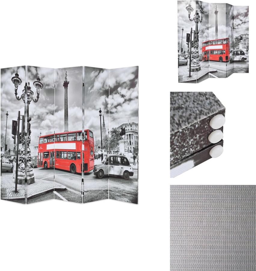 VidaXL Kamerverdeler Kamerverdelers Paravent Paravents Kamerscherm inklapbaar Londen bus 200x170 cm zwart en wit