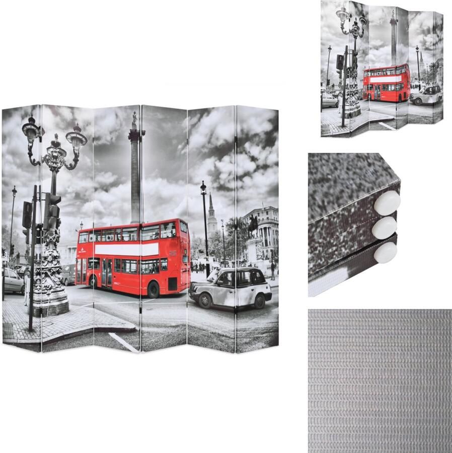 VidaXL Kamerverdeler Kamerverdelers Paravent Paravents Kamerscherm inklapbaar Londen bus 228x170 cm zwart en wit