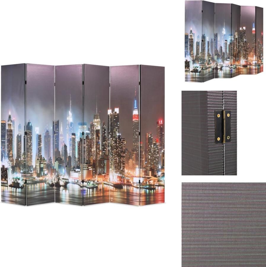 VidaXL Kamerverdeler Kamerverdelers Paravent Paravents Kamerscherm inklapbaar New York bij nacht 228x170 cm