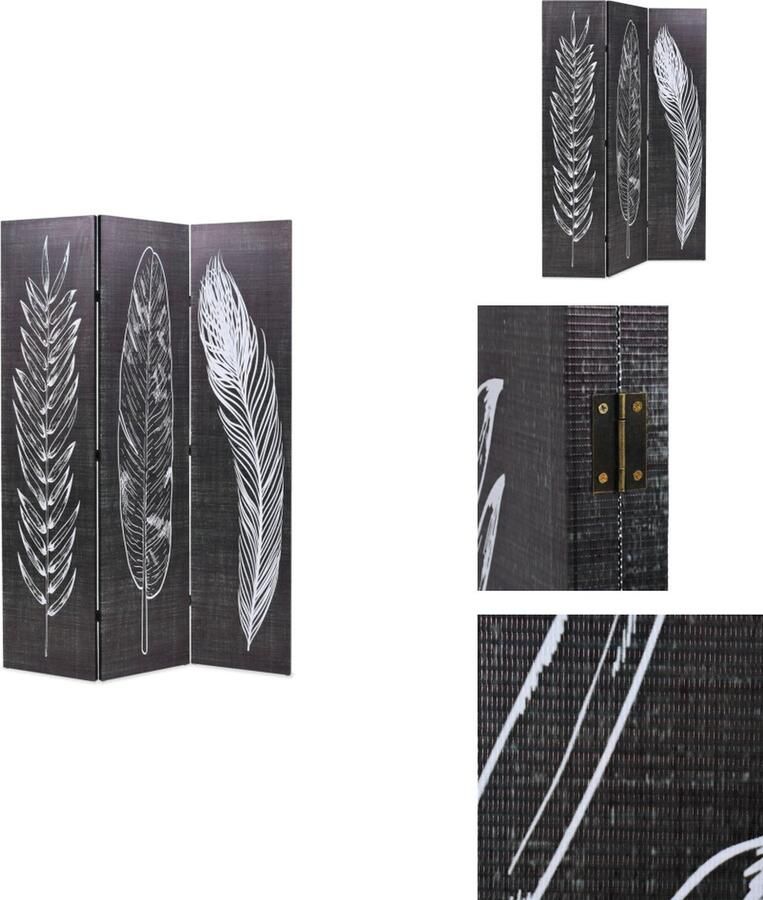 VidaXL Kamerverdeler Kamerverdelers Paravent Paravents Kamerscherm inklapbaar veren 120x170 cm zwart en wit