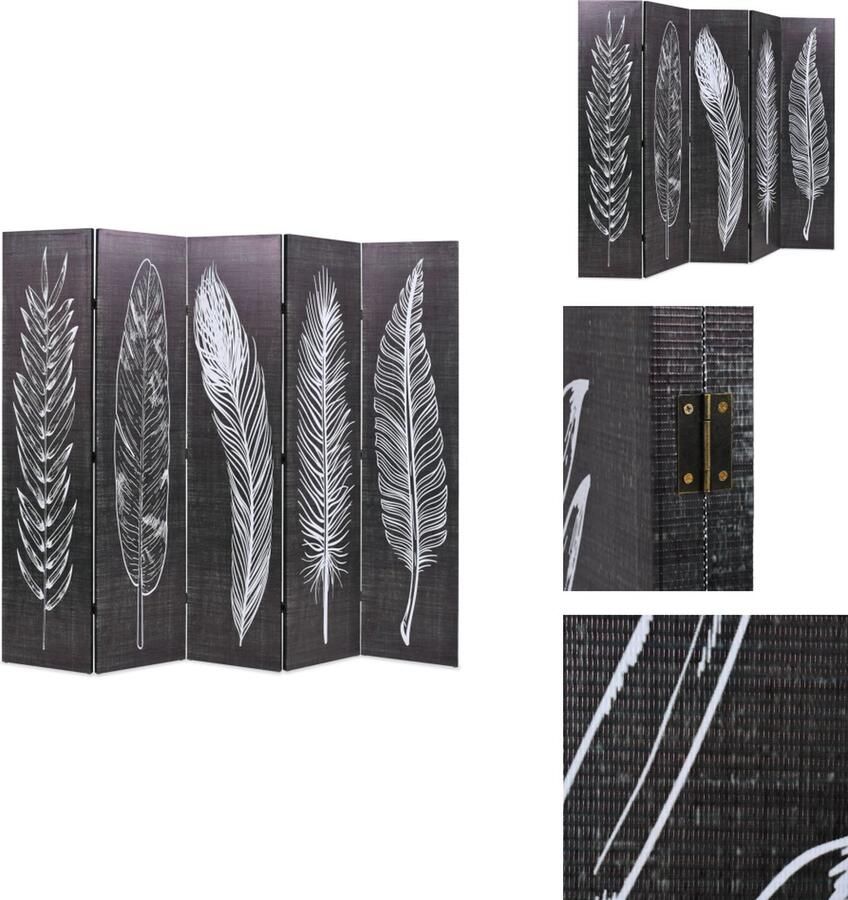 VidaXL Kamerverdeler Kamerverdelers Paravent Paravents Kamerscherm inklapbaar veren 200x170 cm zwart en wit