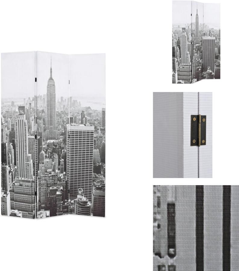 VidaXL Kamerverdeler Kamerverdelers Paravent Paravents Kamerscherm New York bij daglicht 120x170 cm zwart en wit