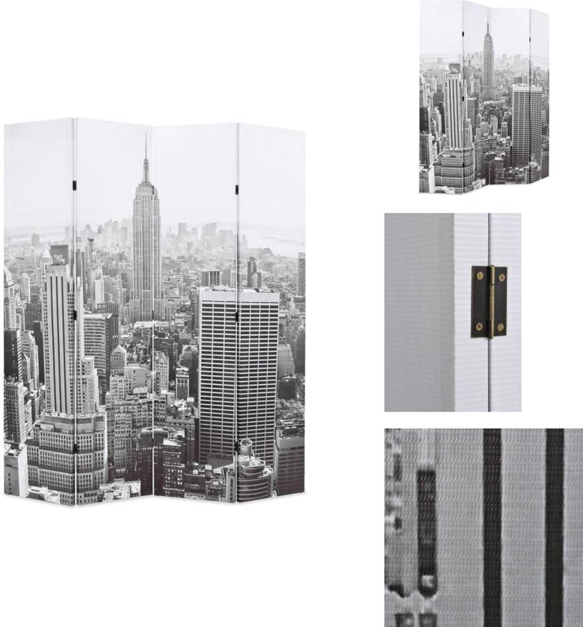 VidaXL Kamerverdeler Kamerverdelers Paravent Paravents Kamerscherm New York bij daglicht 160x170 cm zwart en wit