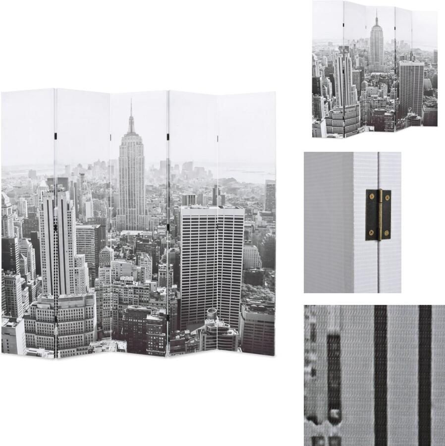VidaXL Kamerverdeler Kamerverdelers Paravent Paravents Kamerscherm New York bij daglicht 200x170 cm zwart en wit
