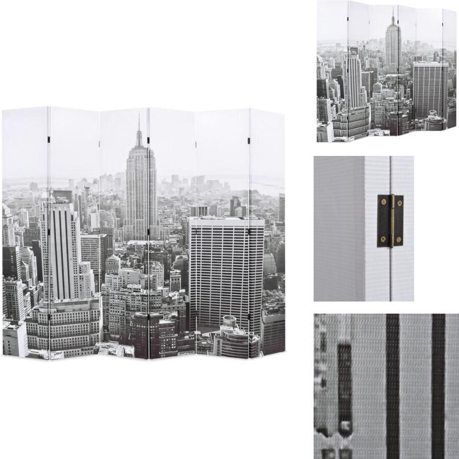 VidaXL Kamerverdeler Kamerverdelers Paravent Paravents Kamerscherm New York bij daglicht 228x170 cm zwart en wit
