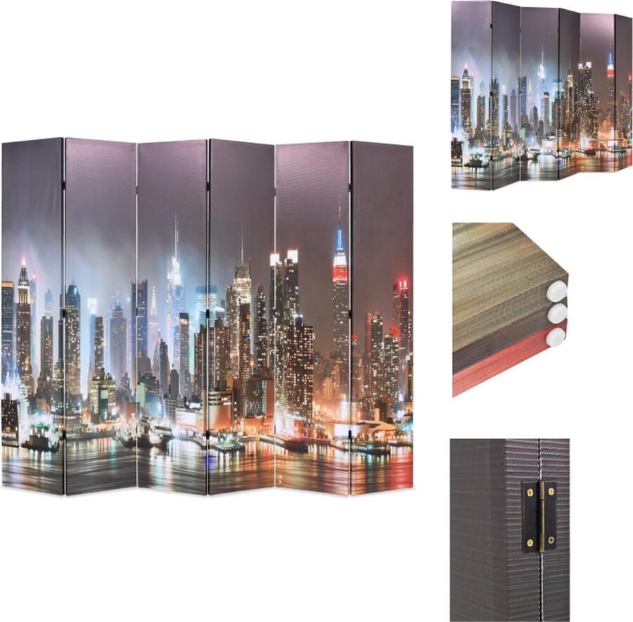 VidaXL Kamerverdeler Kamerverdelers Paravent Paravents Kamerscherm inklapbaar New York bij nacht 228x170 cm - Foto 2