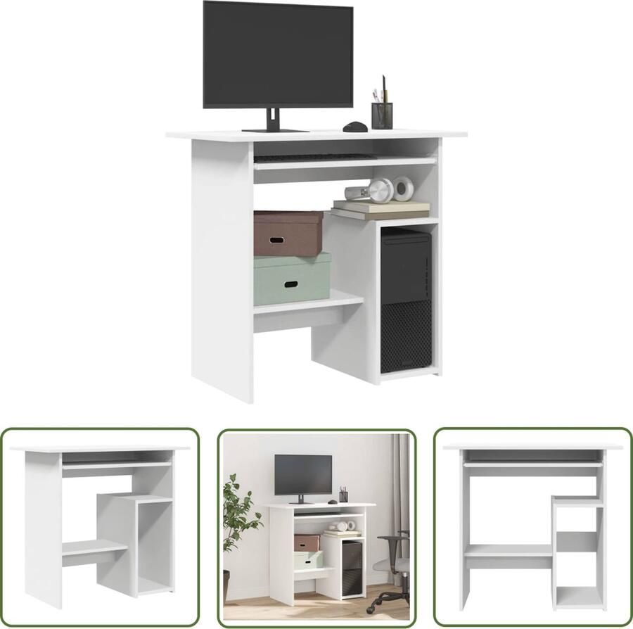 The Living Store Bureau Modern Computerbureau 80 x 45 x 74 cm Wit Spaanplaat Modern Bureau Kantoor Bureau Computer Bureau Wit Bureau Houten Bureau - Foto 2