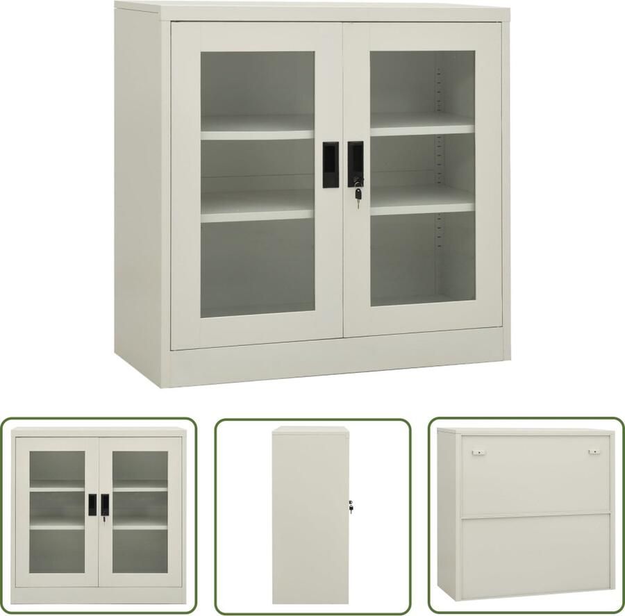 The Living Store Archiefkast Staal 90 x 40 x 90 cm Lichtgrijs Archief Kast Kantoor Kast Metalen Kast Staalkast Grijze Kast - Foto 2