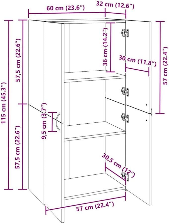 VidaXL Kantoor kast met plank artisanaal eikenkleurig 60 x 32 x 115 cm - Foto 2
