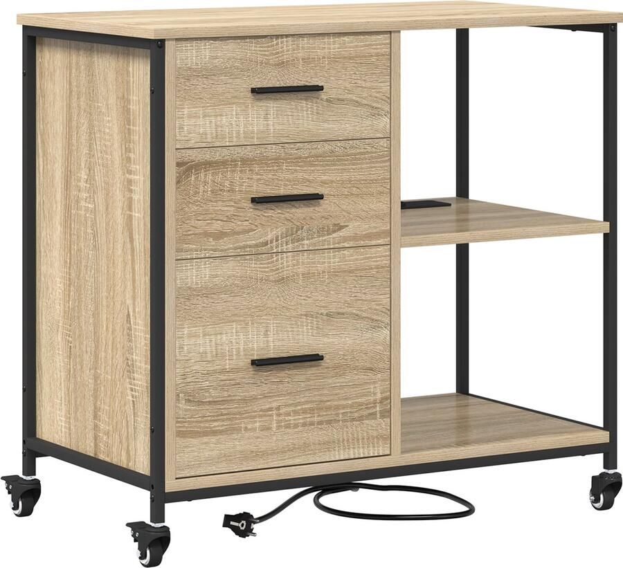 VidaXL Kantoor kast met wiel Sonoma eiken 76 x 41 x 72 cm Bewerkt hout