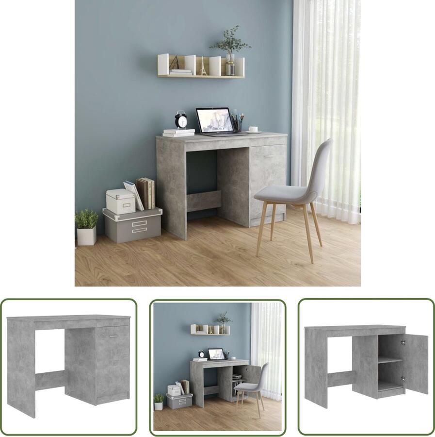 The Living Store Bureau Moderne schrijftafel 100 x 50 x 76 cm Betongrijs hout Modern Bureau Kantoor Tafel Houten Bureau Grijze Bureau Schrijfblad - Foto 2