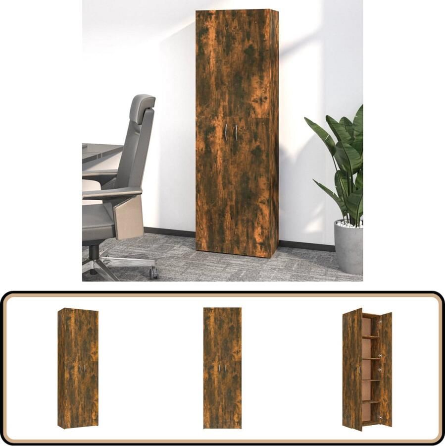 VidaXL Kantoorkast 60x32x190 cm Gerookt Eiken KantoorKast Archivak Houten Kast Bruine Kast Boekenkast Opslagkast Werkplek Organisatie Minimalistisch Meubel Modern Interieur