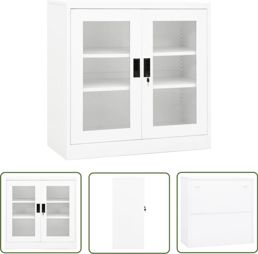 VidaXL Kantoorkast 90x40x90 cm Wit Staal Archief Kast Kantoor Kast Metalen Kast Witte Kast Boekenkast Opslagkast Documentiebak