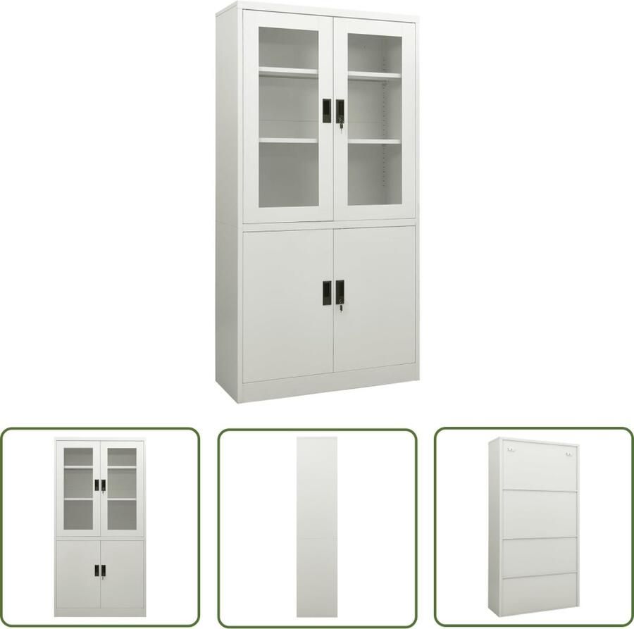 The Living Store Archiefkast Staal 90 x 40 x 180 cm Lichtgrijs Archief Kast Kantoor Meubilair Metalen Kast Opslag Kast Staalkast - Foto 3