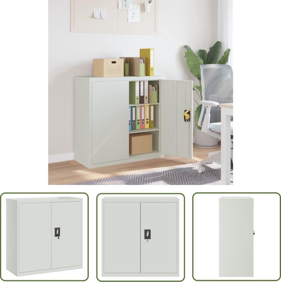 The Living Store Kantoorkast met 2 deuren 90 cm staal grijs Archief Kast Kantoorkast Bureau Kast Metalen Kast Grijze Kast - Foto 2