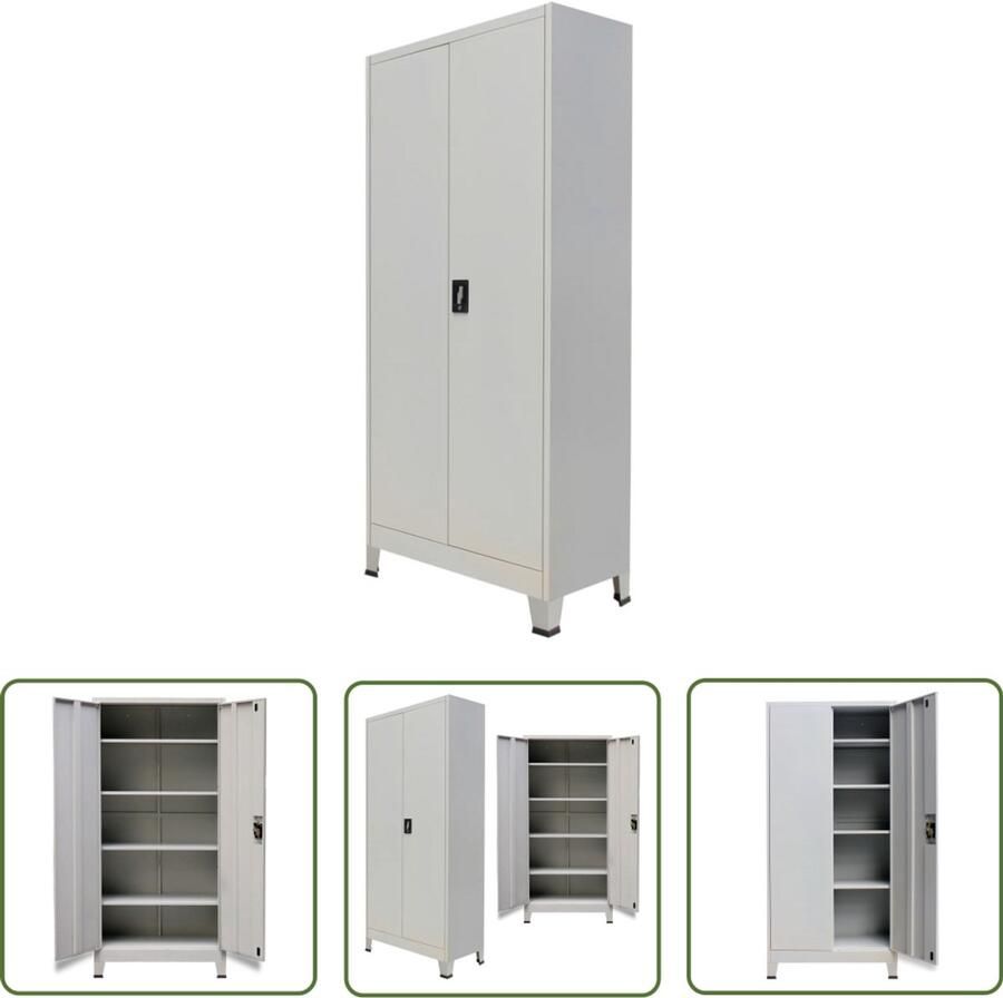 VidaXL Kantoorkast Grijs Staal 90x40x180 cm Archiefkast Bureaukasten Kantoormeubilair Metalen Kast Grijze Kast Opslagkast Documentenkast Fileerkast