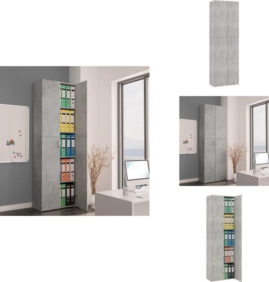 VidaXL Kantoorkast Kantoorkasten Archiefkast Archiefkasten Kantoorkast 60x32x190 cm bewerkt hout betongrijs - Foto 2