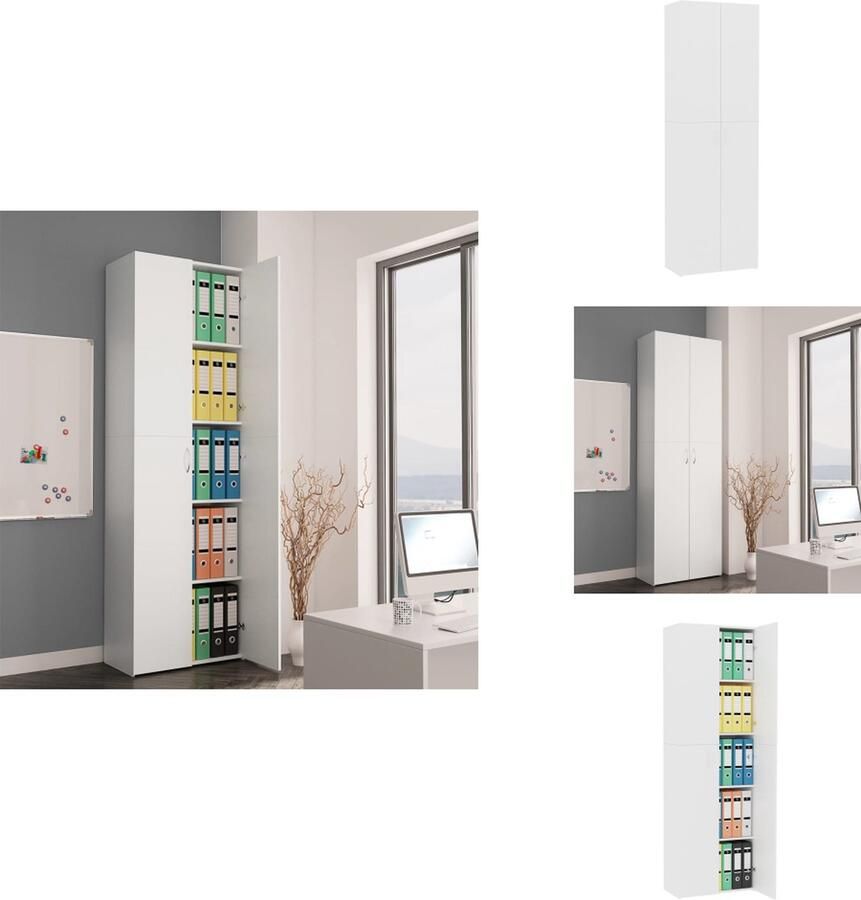 VidaXL Kantoorkast Kantoorkasten Archiefkast Archiefkasten Kantoorkast 60x32x190 cm bewerkt hout wit - Foto 2