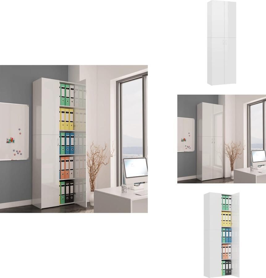 VidaXL Kantoorkast Kantoorkasten Archiefkast Archiefkasten Kantoorkast 60x32x190 cm bewerkt hout hoogglans wit - Foto 2