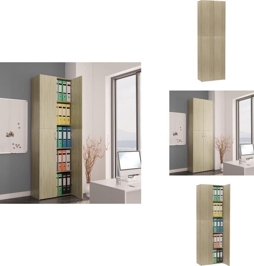 VidaXL Kantoorkast Kantoorkasten Archiefkast Archiefkasten Kantoorkast 60x32x190 cm bewerkt hout sonoma eikenkleurig - Foto 2