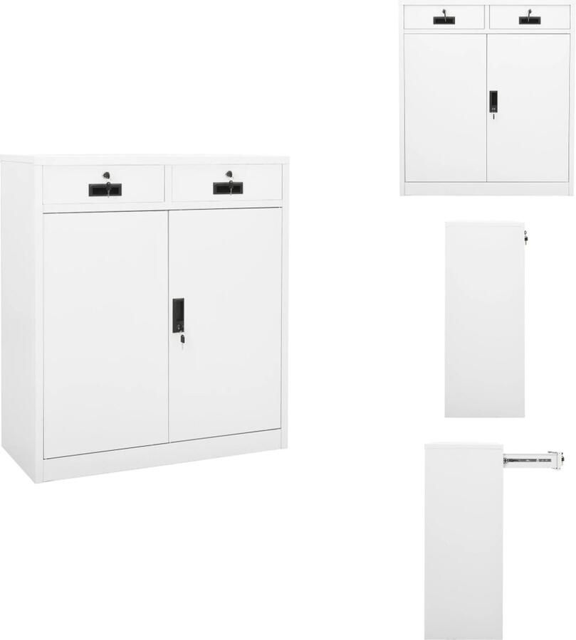VidaXL Archiefkast 90 x 40 x 102 cm Wit Staal 2 verstelbare schappen 2 lades Draagvermogen 90 kg Kast
