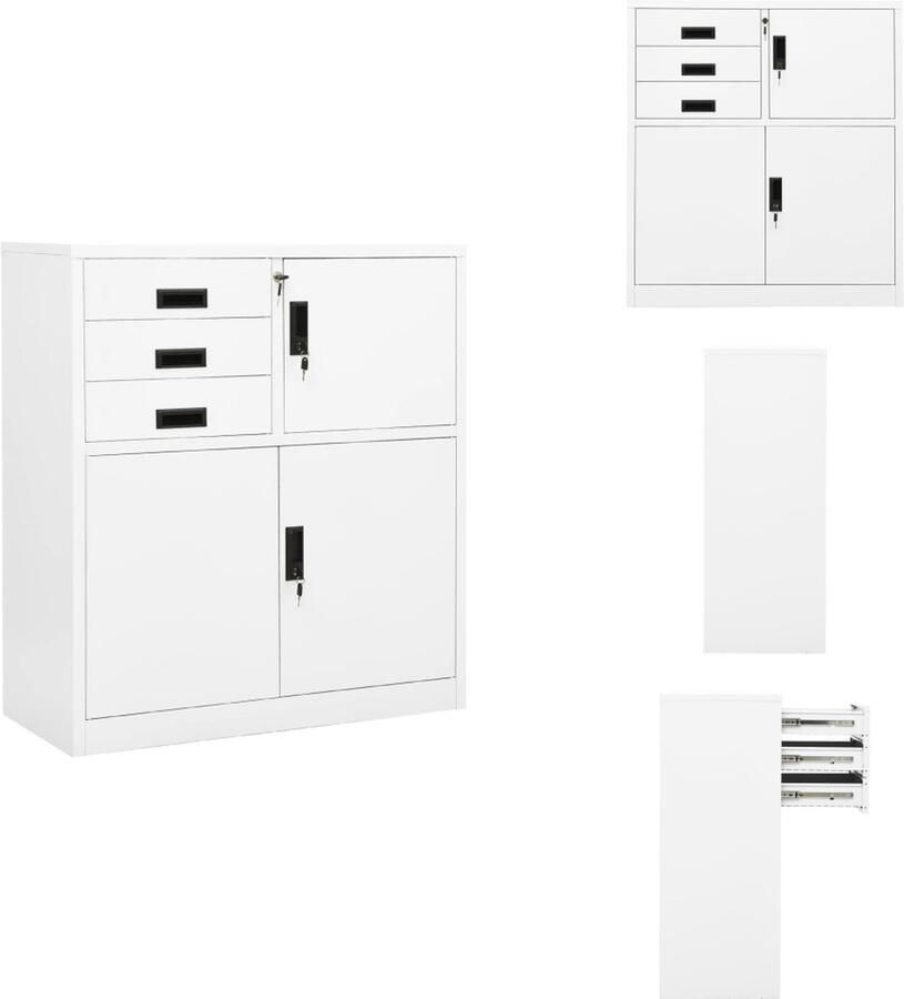 VidaXL Kantoorkast Kantoorkasten Kabinet Kabinetten Kantoorkast 90x40x102 cm staal wit