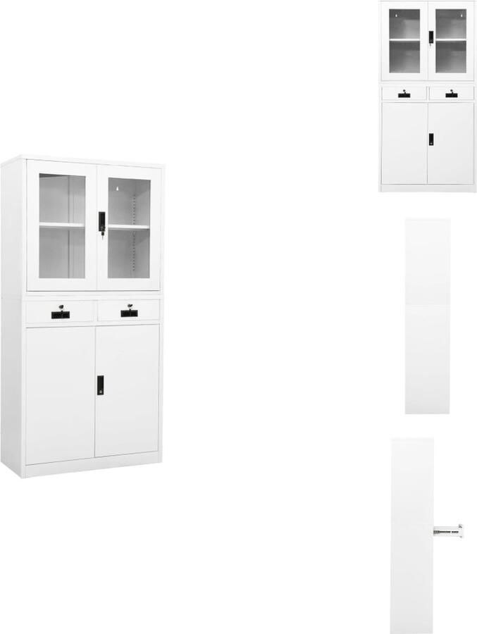 VidaXL Kantoorkast Kantoorkasten Kabinet Kabinetten Kantoorkast 90x40x180 cm staal en gehard glas wit