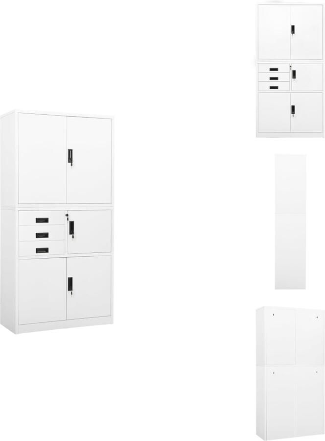 VidaXL Kantoorkast Kantoorkasten Kabinet Kabinetten Kantoorkast 90x40x180 cm staal wit