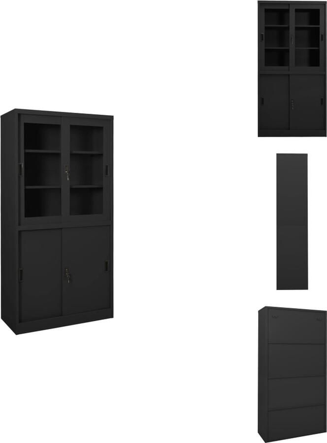 VidaXL Kantoorkast Kantoorkasten Kast Kasten Kantoorkast met schuifdeuren 90x40x180 cm staal antracietkleur - Foto 3
