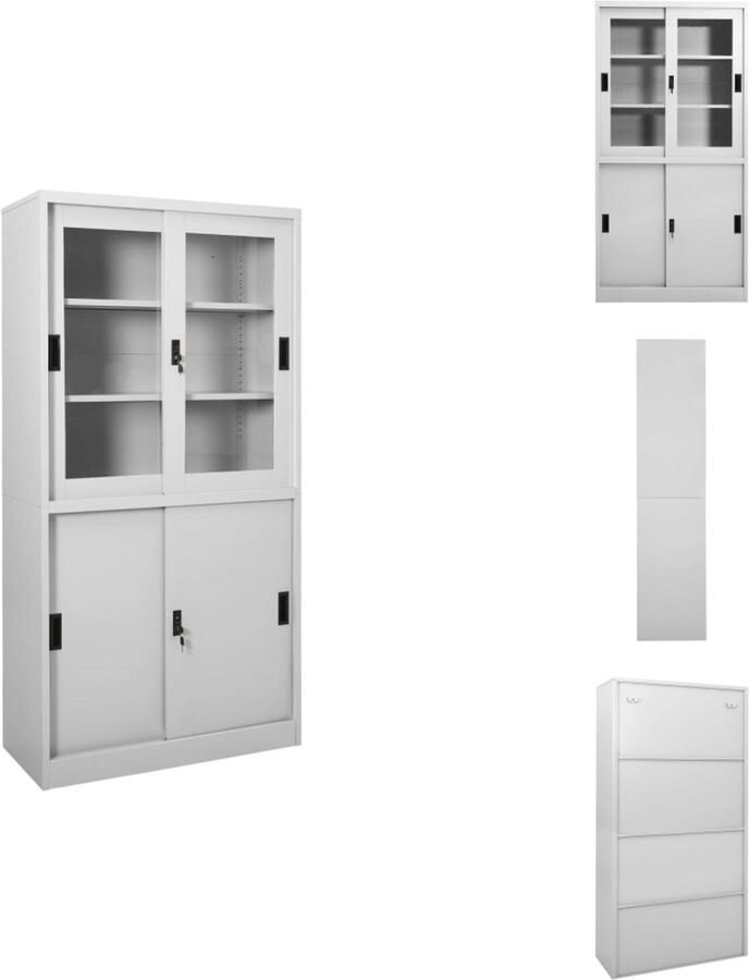 VidaXL Kantoorkast Kantoorkasten Kast Kasten Kantoorkast met schuifdeuren 90x40x180 cm staal lichtgrijs