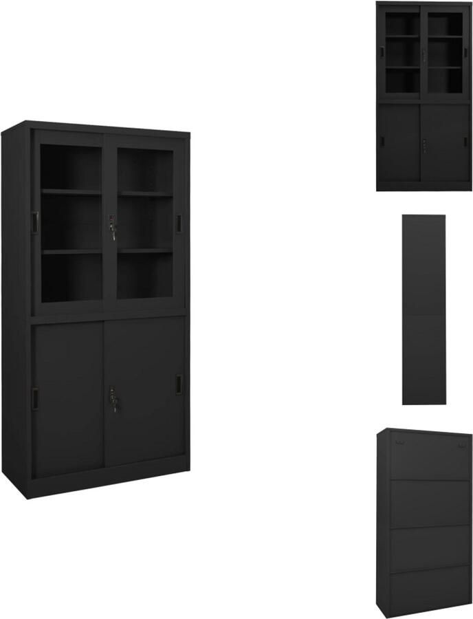 VidaXL Kantoorkast Kantoorkasten Kast Kasten Kantoorkast met schuifdeuren 90x40x180 cm staal antracietkleur