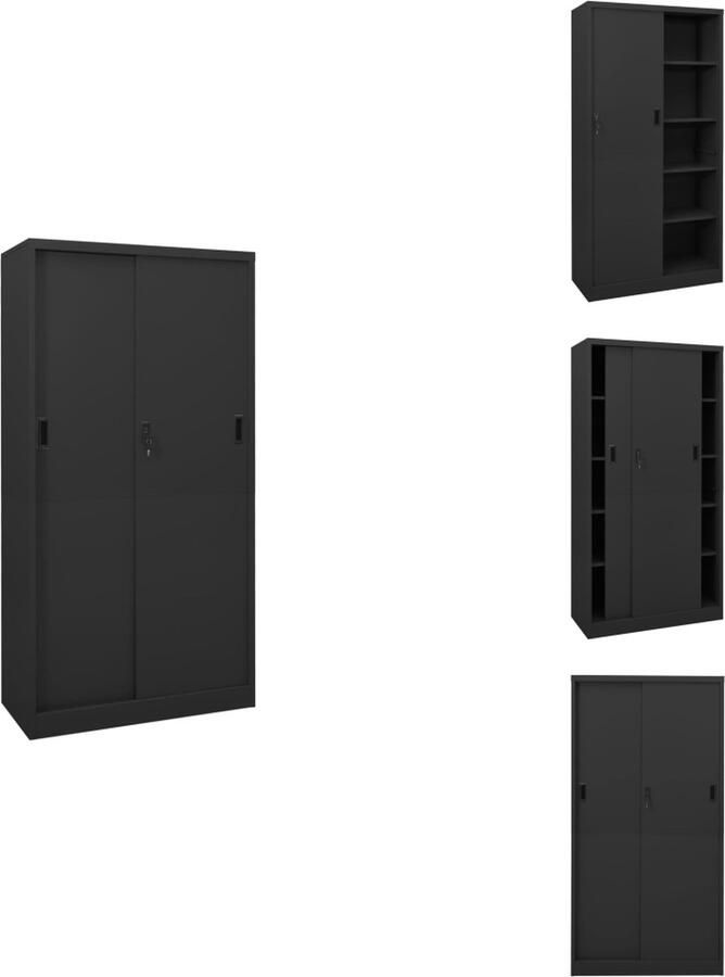 VidaXL Kantoorkast Kantoorkasten Kast Kasten Kantoorkast met schuifdeuren 90x40x180 cm staal antracietkleur - Foto 2