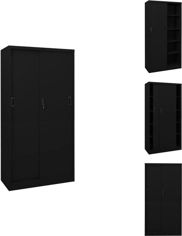VidaXL Kantoorkast Kantoorkasten Kast Kasten Kantoorkast met schuifdeuren 90x40x180 cm staal zwart