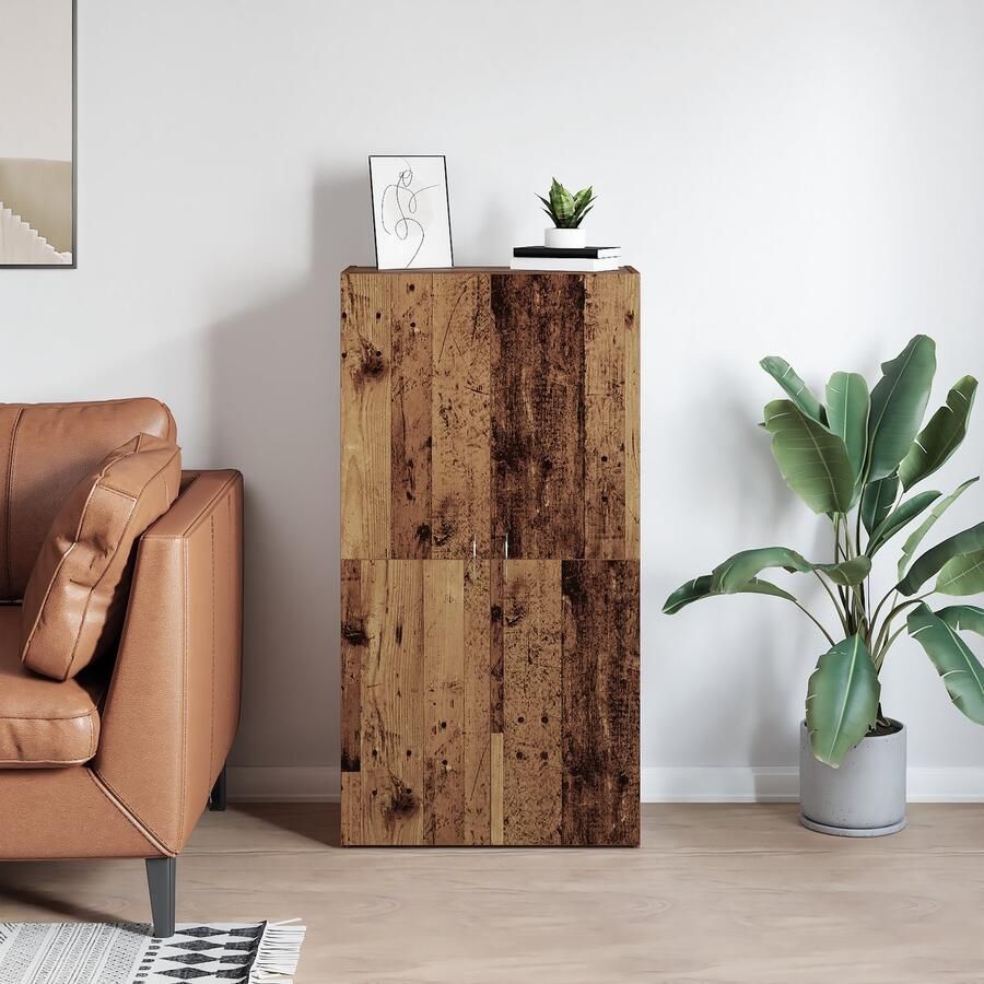 VidaXL Kantoor kast met plank met opslag met de deur Oud hout 60 x 32 x 115 cm Bewerkt hout - Foto 2