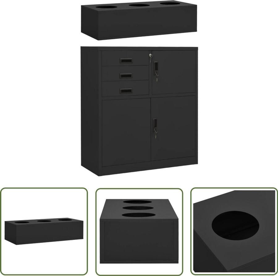 VidaXL Kantoorkast met plantenbak Antraciet staal Kantoorkast Plantskast Metalen Kast Staalkast Zwarte Kast Bureau Accessoires Home Office