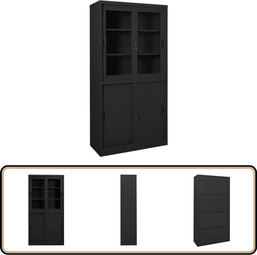 VidaXL Kantoorkast Staal 90x40x180 cm Antraciet Kantooropslag Opslagkast Archivak Metalen Kast Schuifdeurkast