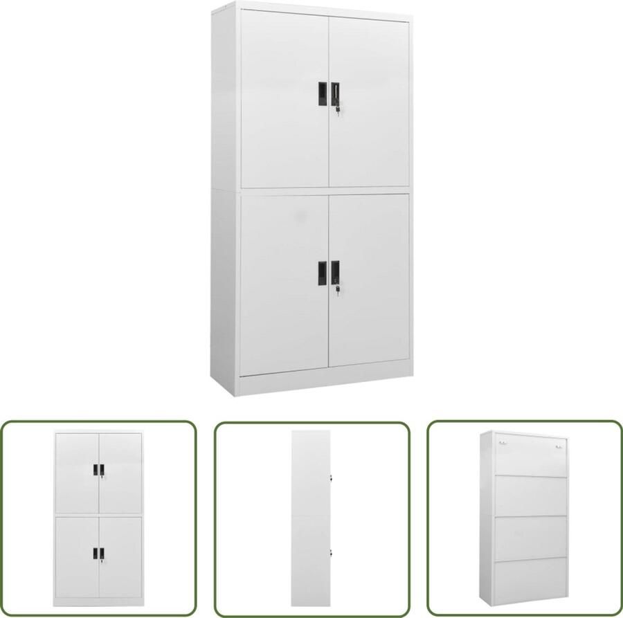 VidaXL Kantoorkast Staal 90x40x180 cm Lichtgrijs Kantoor Kast Metalen Kast Opbergkast Archivak Boekenkast Bureauspullen Kantooraccessoires Grijs