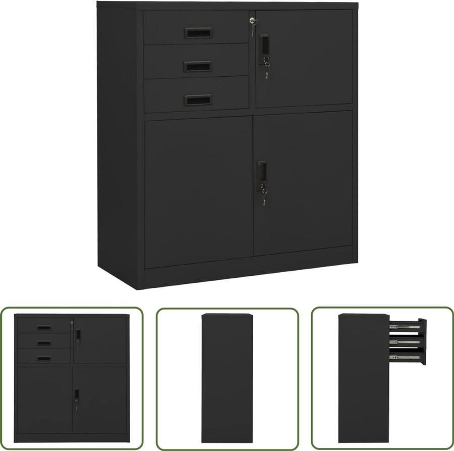 VidaXL Kantoorkast staal antraciet 90x40x102 cm Archiefkaart Kantoorspullen Bureau Accessoires Documenten Opslag Metalen Kast Antracitaire Kast