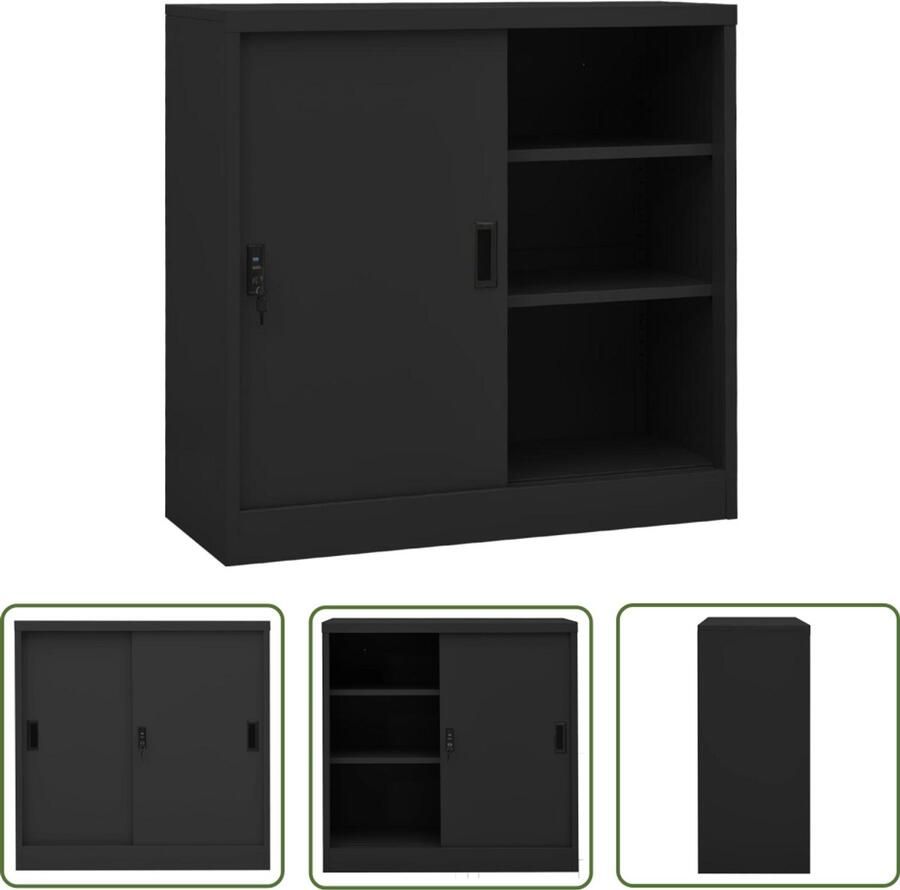 VidaXL Kantoorkast Staal Antraciet 90x40x90 cm Archief Kast Metalen Kast Opslagkast Kantoormeubilair Bureau Accessoires Schrijftafel Accessoires Anthracie T Kleur