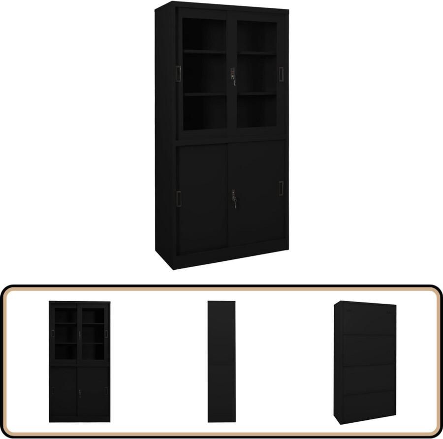 VidaXL -Kantoorkast-met-schuifdeuren-90x40x180-cm-staal-zwart