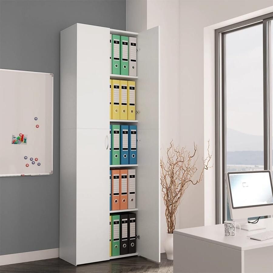 VidaXL Kantoorkast wit 60x32x190 cm met 5 schappen Kantoor Kast Bureau Kast Opslagkast Houten Kast Witte Kast Minimalistisch Meubel Opbergmeubilair - Foto 2