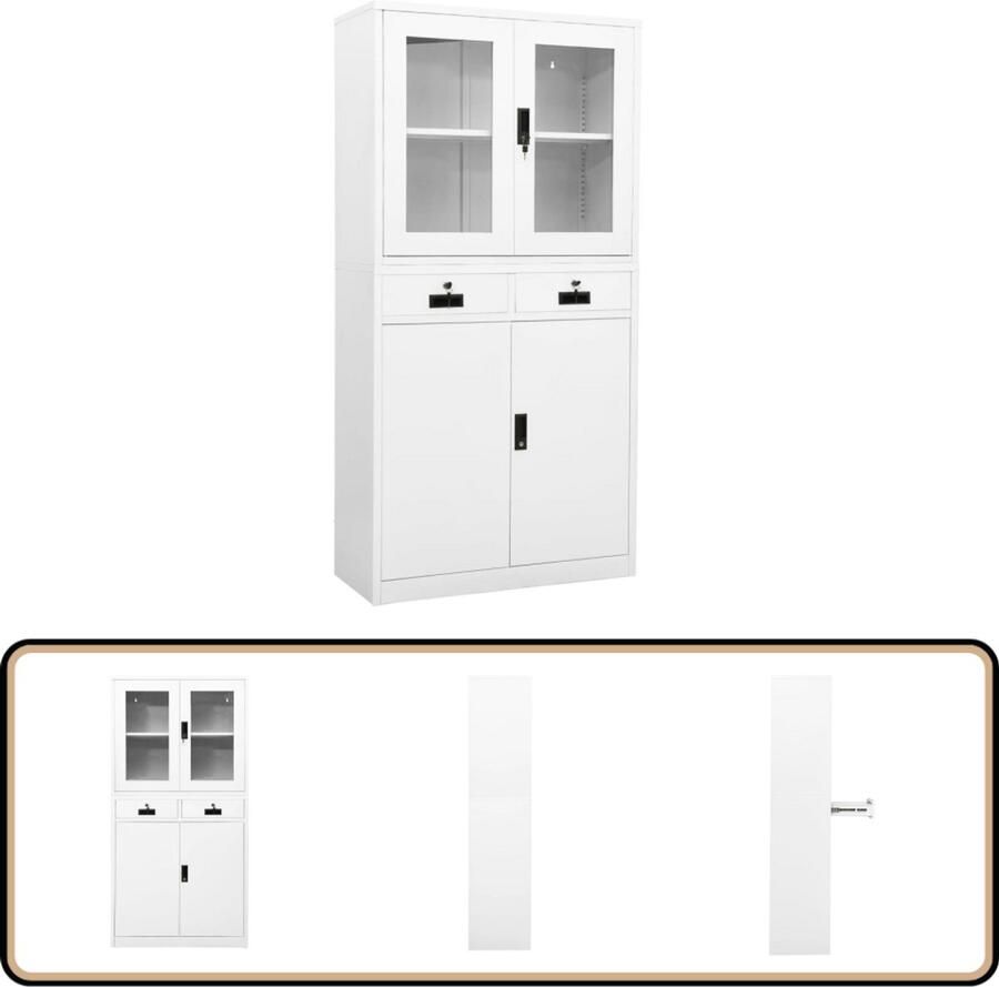 VidaXL Kantoorkast Wit 90x40x180 cm Staal & Glas Kantoor Kast Archief Kast Metalen Kast Witte Kast Bureau Accessoires