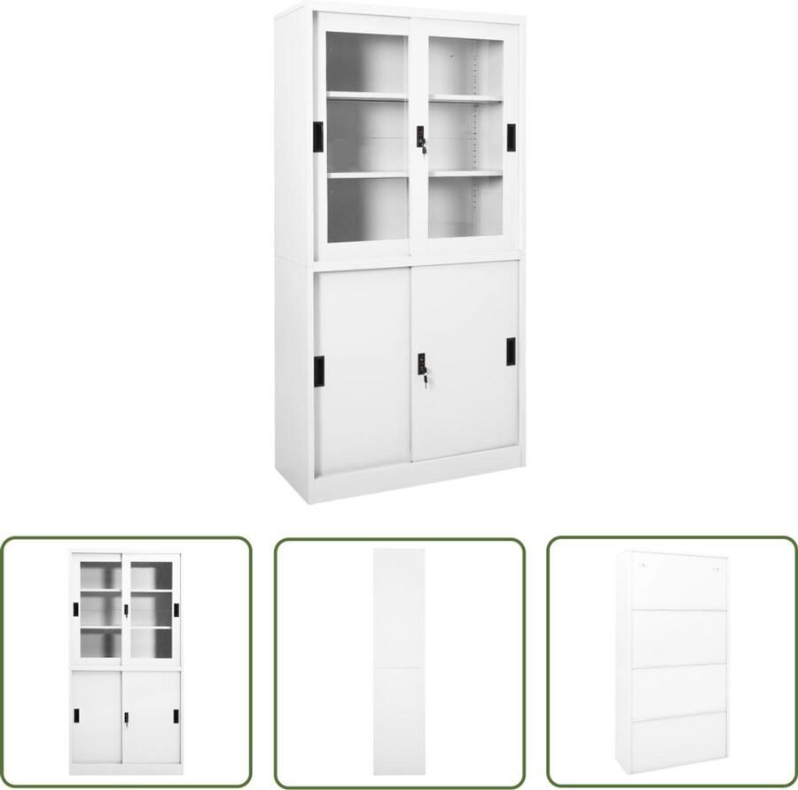 VidaXL Kantoorkast wit staal 90x40x180 cm Kantoor Kast Opslagkast Archivakast Boekenkast Bureau Accessoires