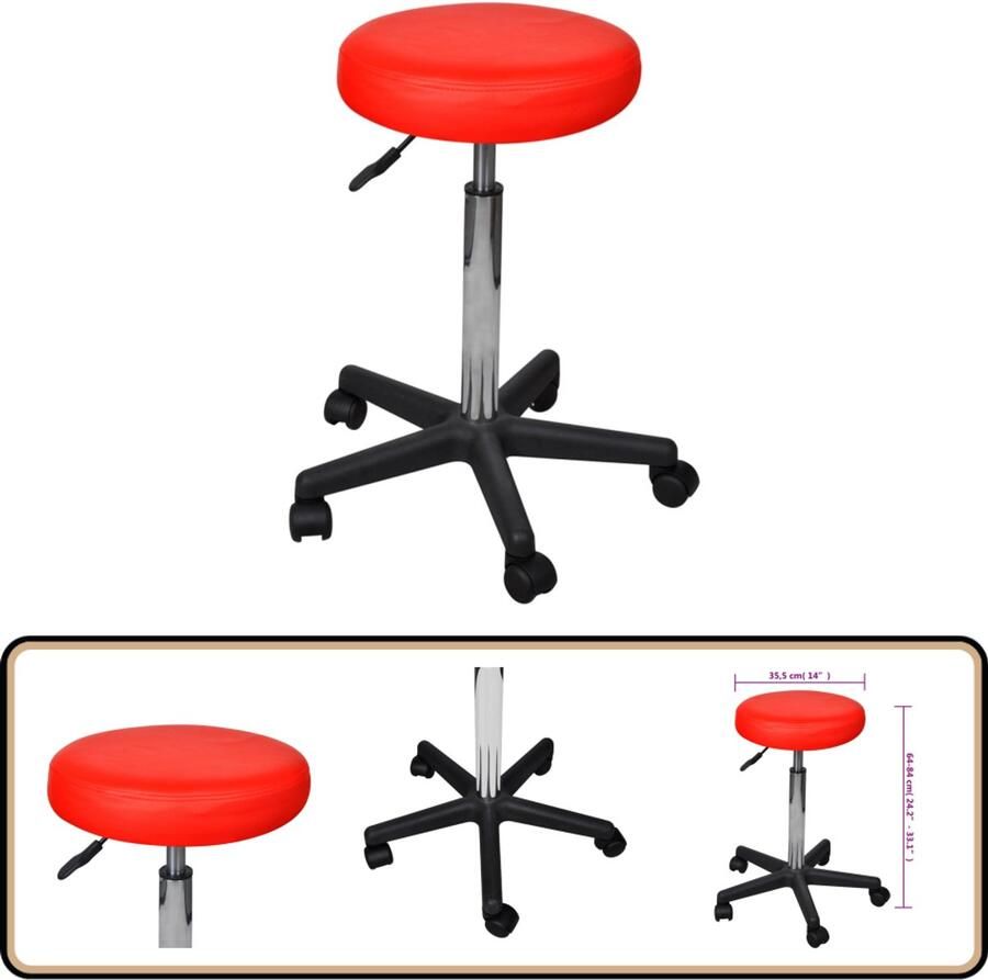 VidaXL Kantoorkruk Rood Verstelbaar en Comfortabel Kantoorstoel Bureakruk Rode Stoel Kunstlederen Stoel Ergonomische Stoel Adjustable Height Chair Compacte Stoel Home Office Furniture Computerchair Lightweight Chair