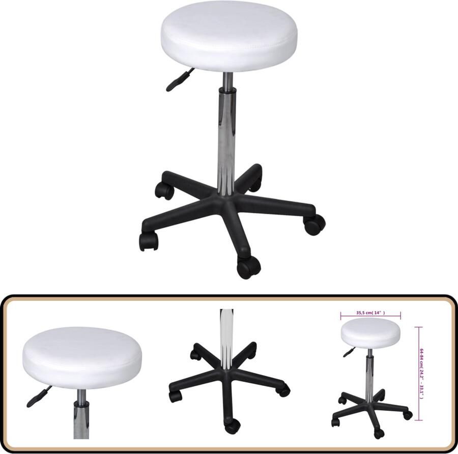 VidaXL Kantoorkruk Wit Verstelbaar en Stijlvol Kantoorstoel Bureakruk Stoel Computerstoel Ergonomische Stoel Kunstleder Witte Stoel Hoogteverstelbare Stoel