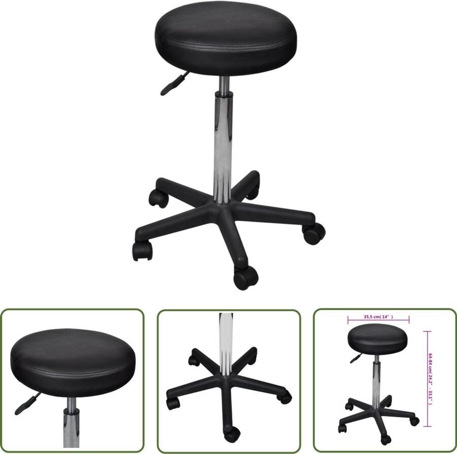 VidaXL Kantoorkruk Zwart Verstelbaar en Comfortabel Kantoorstoel Bureaustoel Ergonomische Stoel Zwarte Stoel Kunstlederen Stoel Draaibare Stoel Hoogte Verstelbare Stoel Computerstoel Kantooraccessoires
